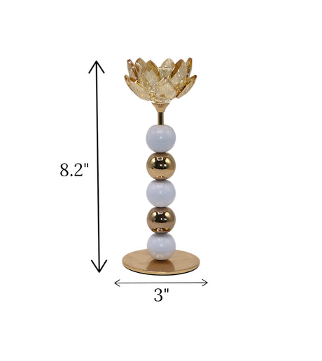 candle stand crystal flower golden medium china "8.2x3"