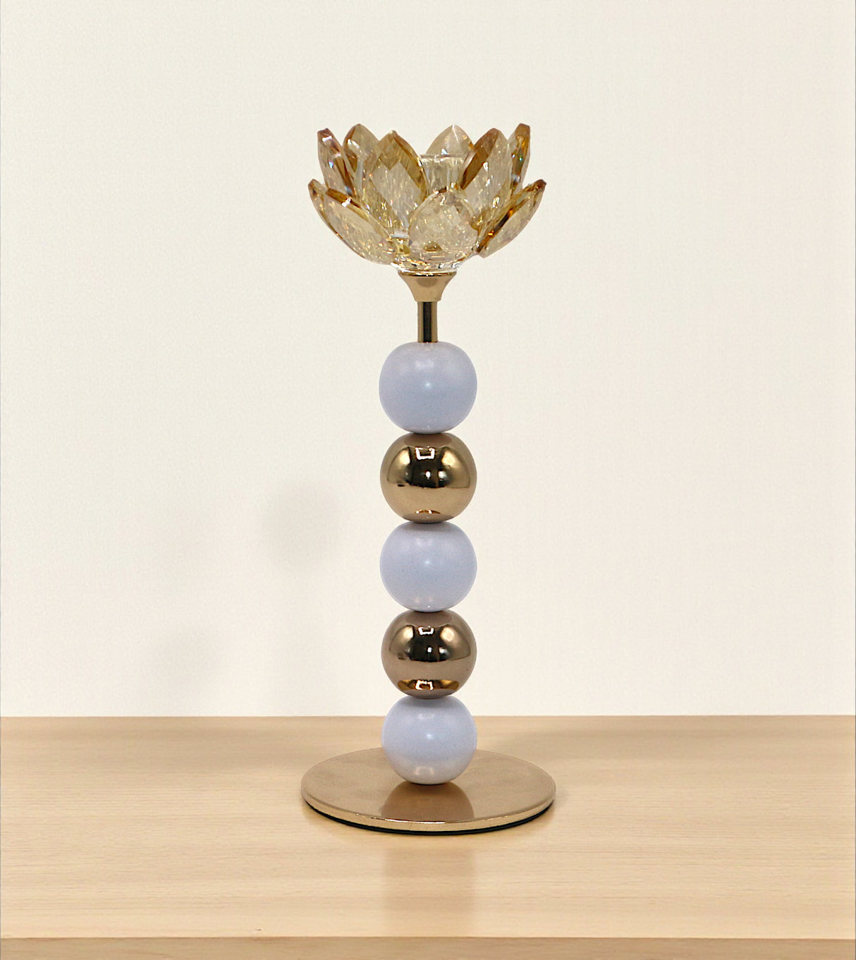 candle stand crystal flower golden medium china "8.2x3"