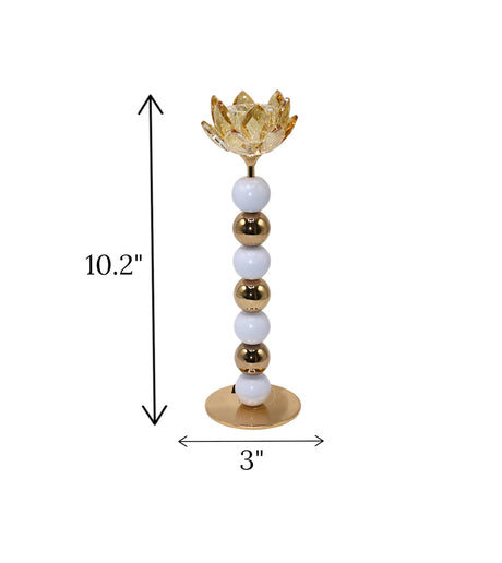 candle stand crystal flower large golden china "10.2x3"