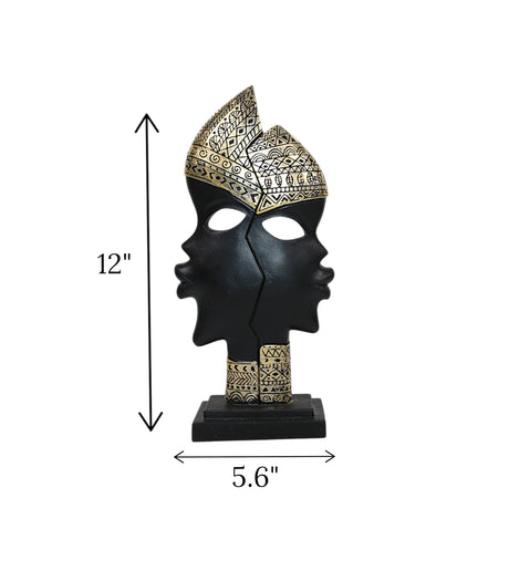 statue african lady mask black & golden china 12x5.6