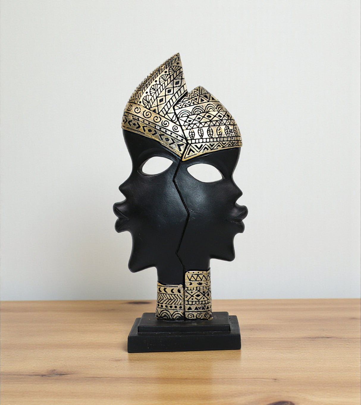 statue african lady mask black & golden china 12x5.6
