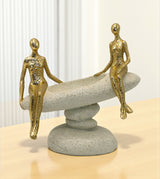 statue couple sitting on rock golden china 8.2x8.2