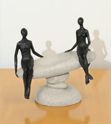 statue couple sitting on rock black china 8.2x8.2