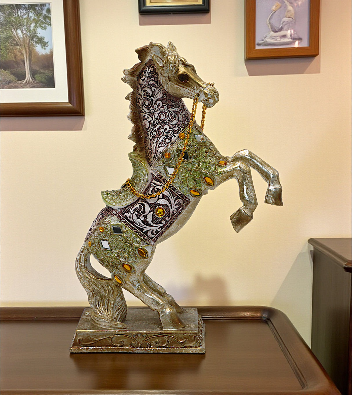 statue horse with chain jumping multi small china 9.7x7