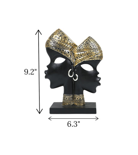 statue african lady mask & bali black & golden china 9.2x6.3