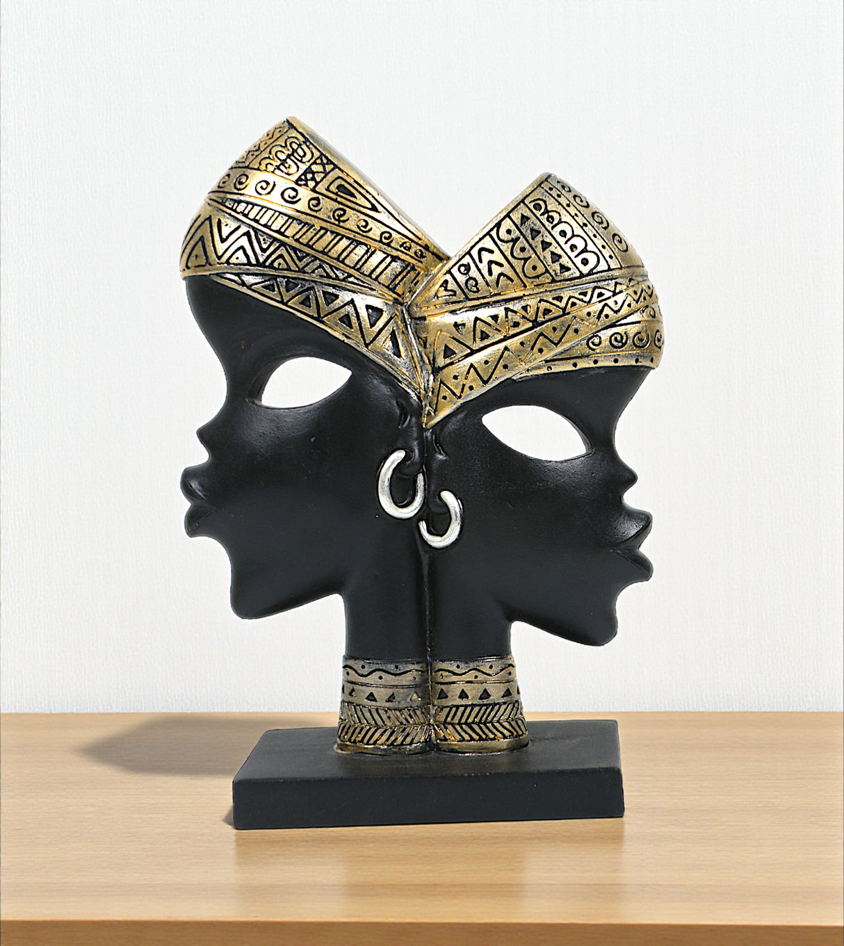 statue african lady mask & bali black & golden china 9.2x6.3