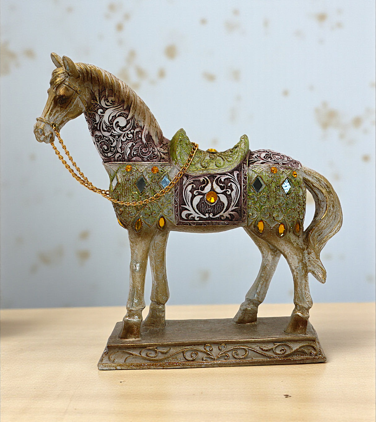statue horse with chain standing multi small china 8.5x8.2
