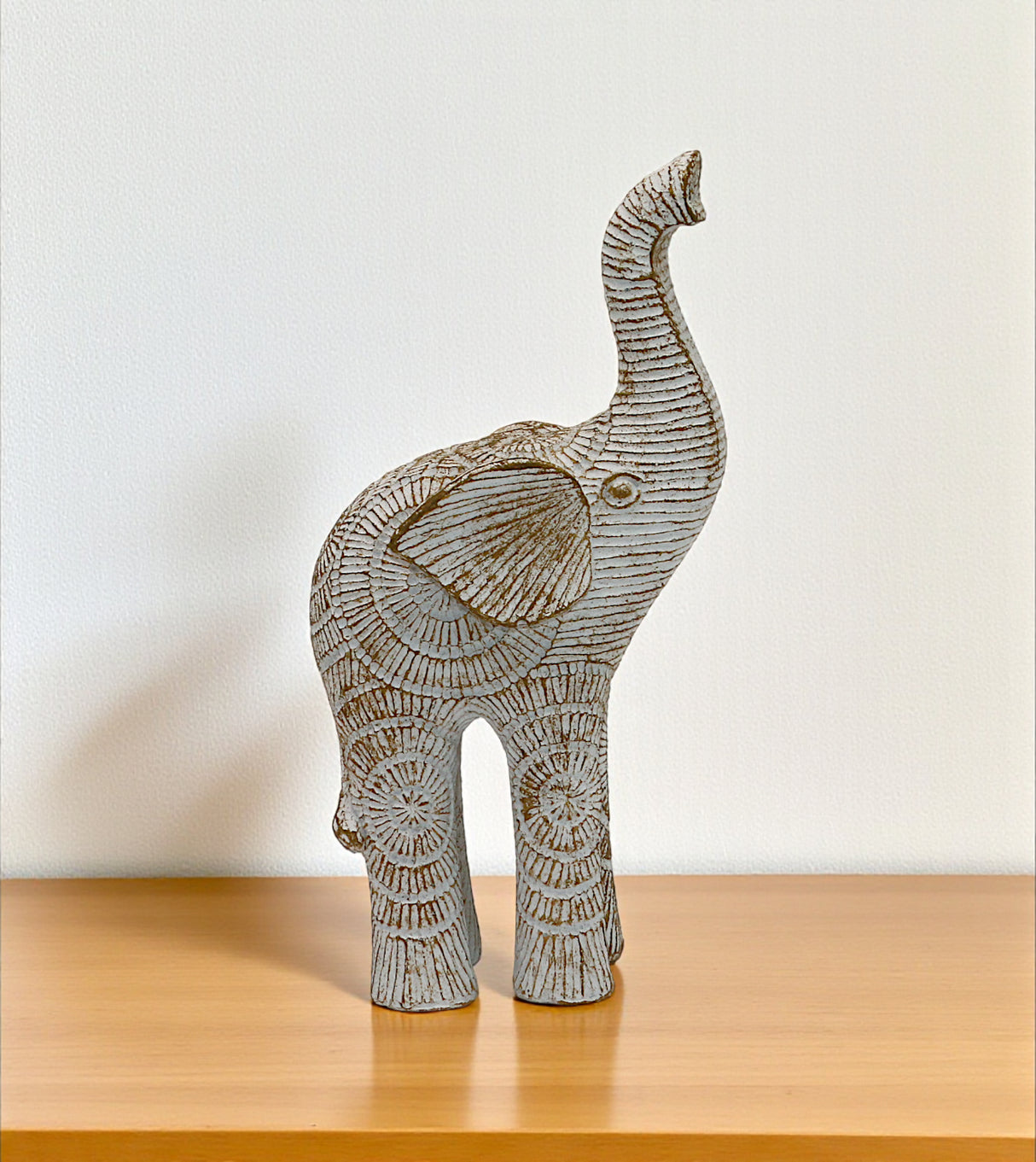 statue elephant sun up white china 7x3.6