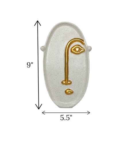 ceramic face vase oval white & golden china 9x5.5