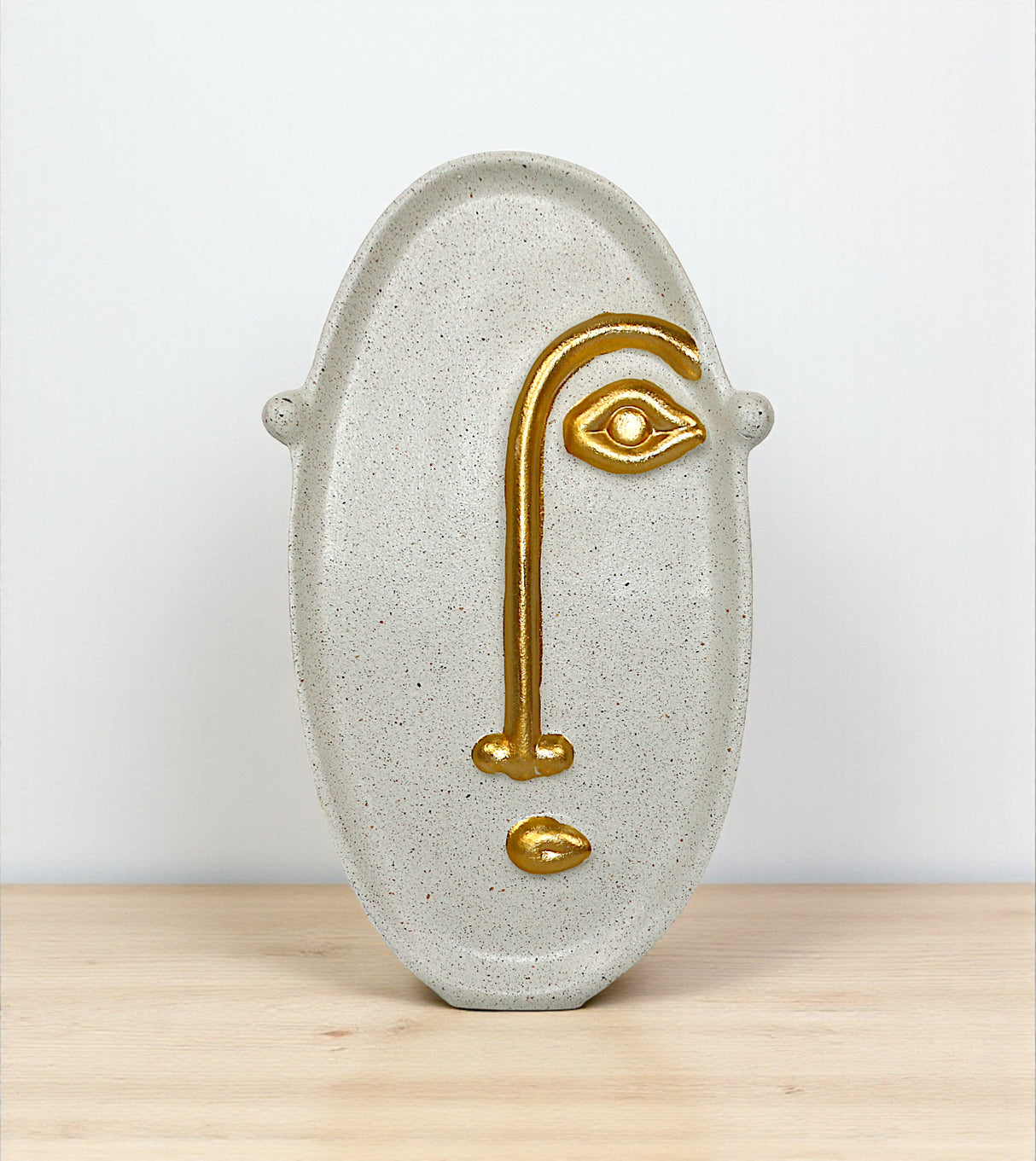 ceramic face vase oval white & golden china 9x5.5