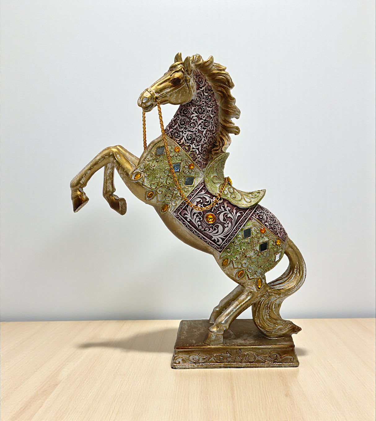 statue horse with chain jumping multi large china 12.8x9.6