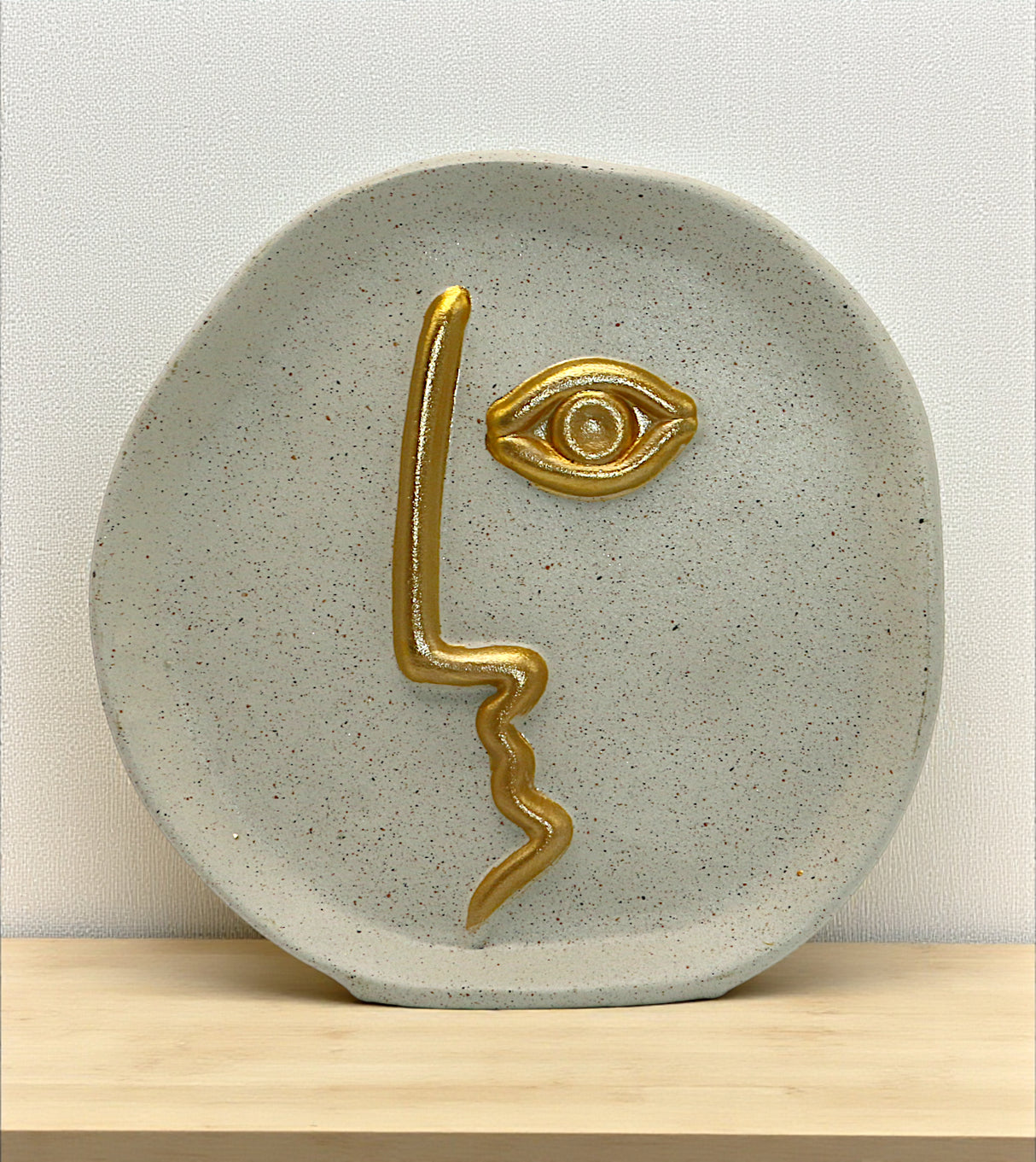 ceramic face vase round white & golden china 7x7