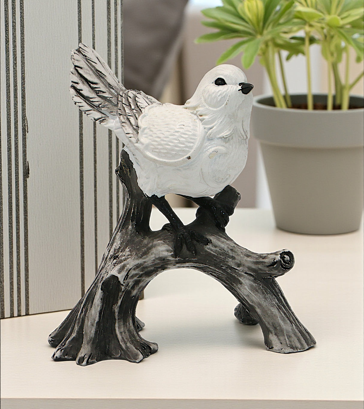 statue pegion sitting on tree white china 6.4x5.6