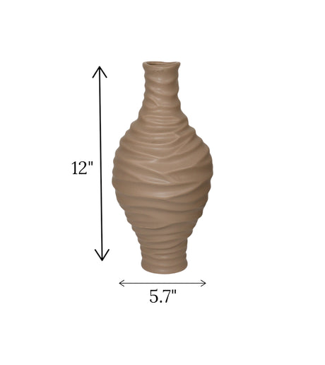 ceramic vase textured brown china 12x5.7