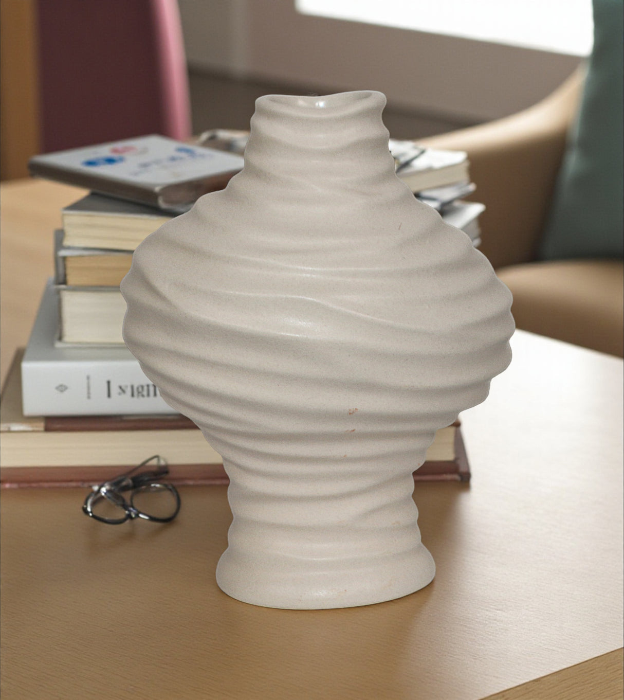 ceramic vase textured off white small china 8x6.5