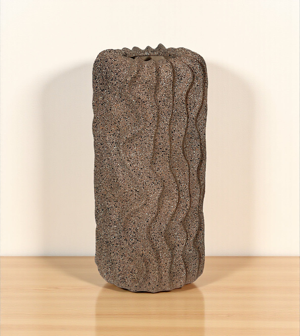 ceramic tube vase textured zigzag brown china 9.5x4.5