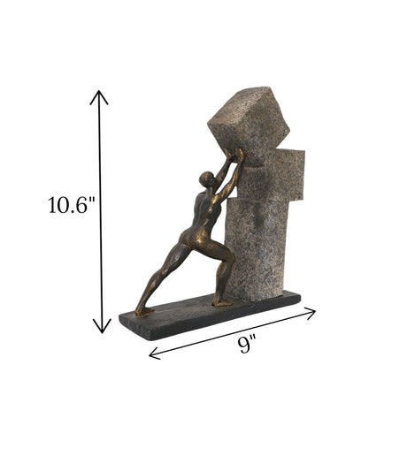 statue pushing stones grey china 10.6x9