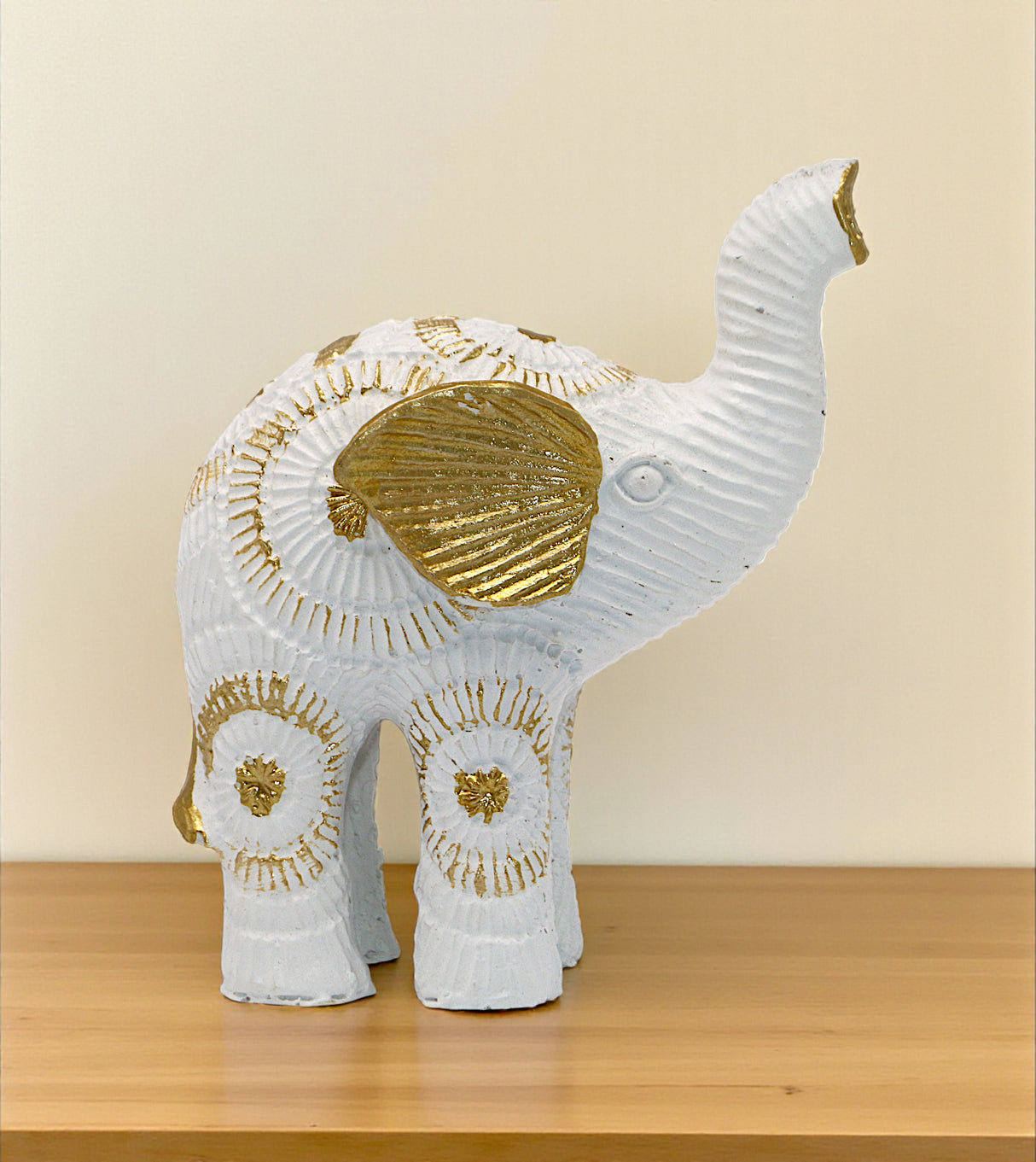 statue mini elephant sun up white & golden china 3.9x3.4