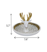 statue swamp deer plate white china 5.7x7.6