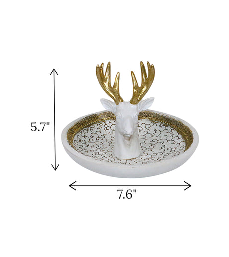 statue swamp deer plate white china 5.7x7.6