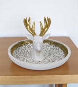 statue swamp deer plate white china 5.7x7.6