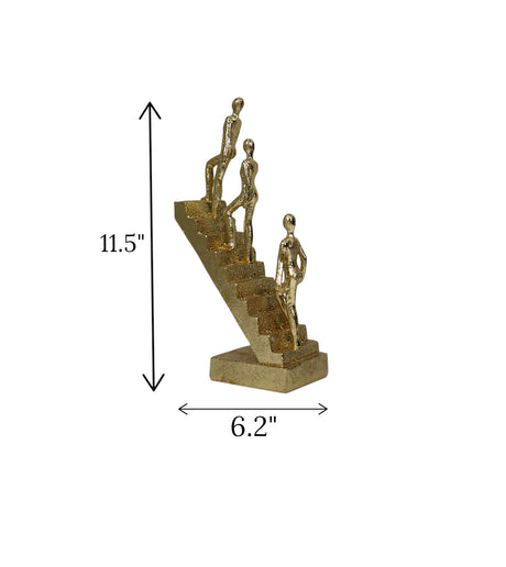 statue 3 men climbing stairs golden china 11.5x6.2