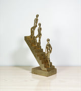 statue 3 men climbing stairs golden china 11.5x6.2