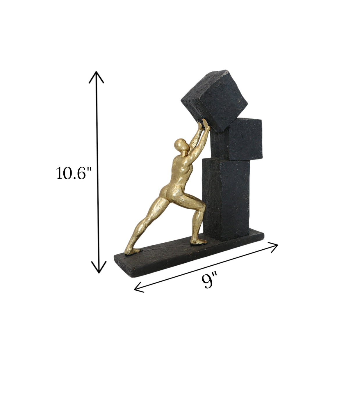 statue pushing stones black china 10.6x9