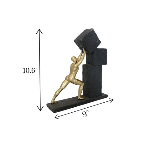 statue pushing stones black china 10.6x9