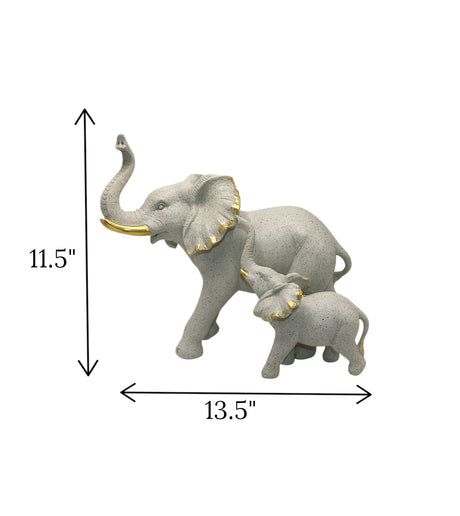 statue mother & baby elephant china 11.5x13.5