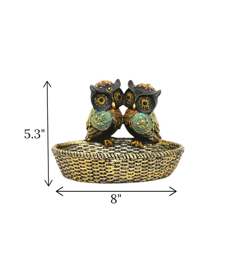 ceramic statue 2 owl bucket multi china 5.3x8