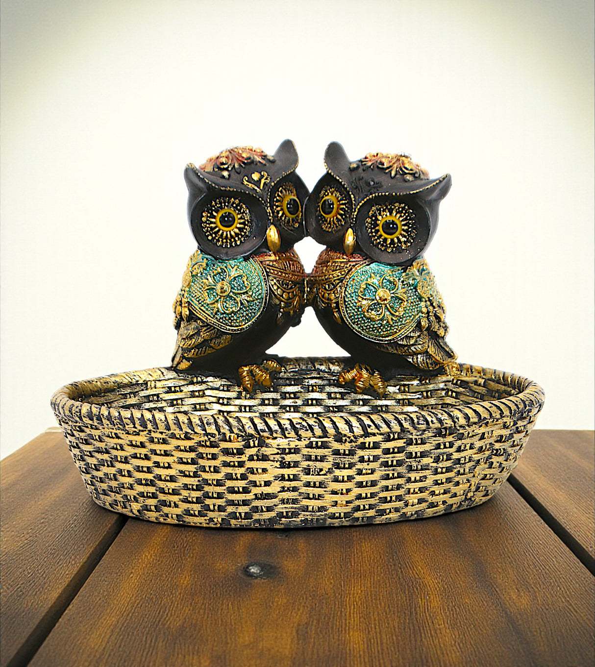 ceramic statue 2 owl bucket multi china 5.3x8