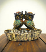 ceramic statue 2 owl bucket multi china 5.3x8