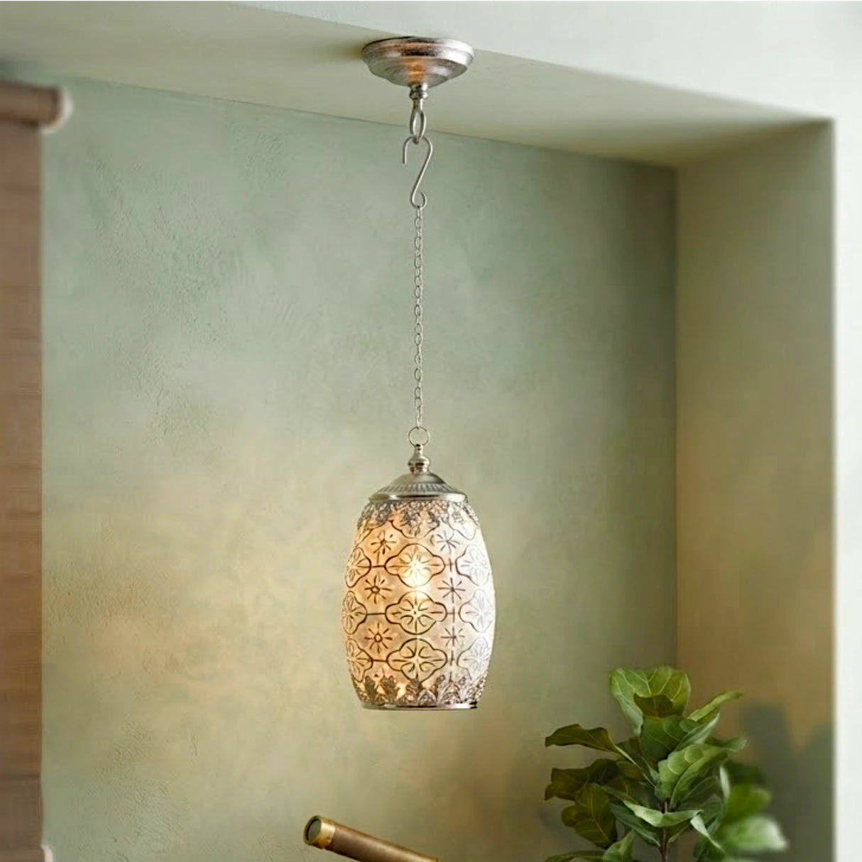 led lantern metal & glass oval white small china 7x4