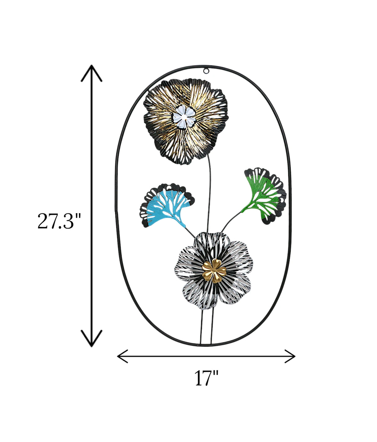 metal wall hanging oval leaf & flower china 27.3x17