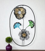 metal wall hanging oval leaf & flower china 27.3x17