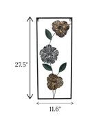metal wall hanging rectangle 3 leaf & flower china 27.5x11.6