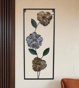 metal wall hanging rectangle 3 leaf & flower china 27.5x11.6