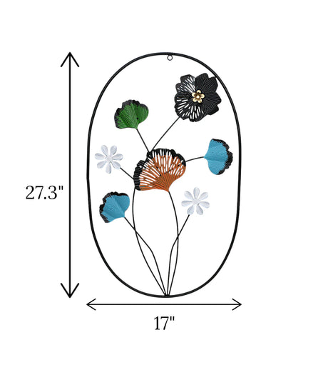 metal wall hanging oval 4 leaf & flower china 27.3x17