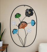 metal wall hanging oval 4 leaf & flower china 27.3x17