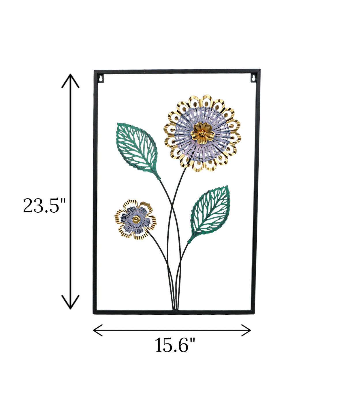 metal wall hanging rectangle 2 flower & leaf china 23.5x15.6