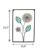 metal wall hanging rectangle 2 flower & leaf china 23.5x15.6