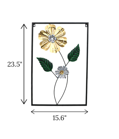 metal wall hanging rectangle 2 leaf & flower china 23.5x15.6
