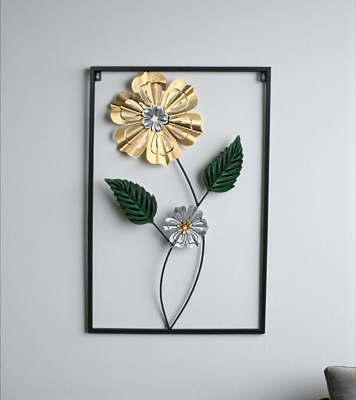 metal wall hanging rectangle 2 leaf & flower china 23.5x15.6