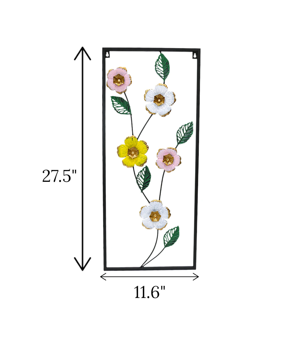 metal wall hanging rectangle 5 flower & leaf china 27.5x11.6