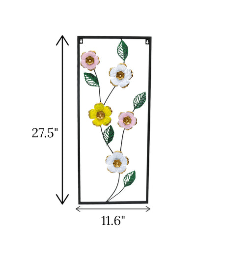 metal wall hanging rectangle 5 flower & leaf china 27.5x11.6