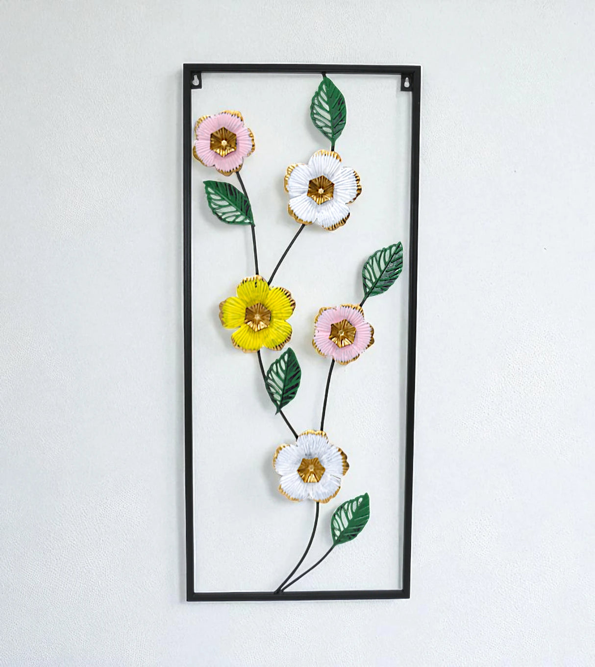 metal wall hanging rectangle 5 flower & leaf china 27.5x11.6