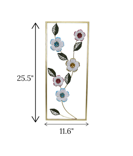 metal wall hanging rectangle 5 flower & leaf china 27.5x11.6