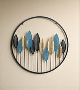 metal wall hanging round 12 leaves large china 23.5x23.5