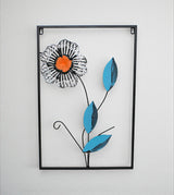 metal wall hanging rectangle 3 leaf & flower china 23.5x15.6